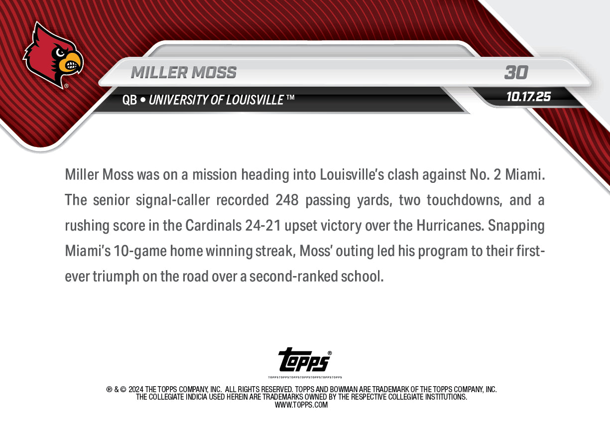 Miller Moss - 2025-26 Bowman U NOW® Football - Card 30 - PR: 192