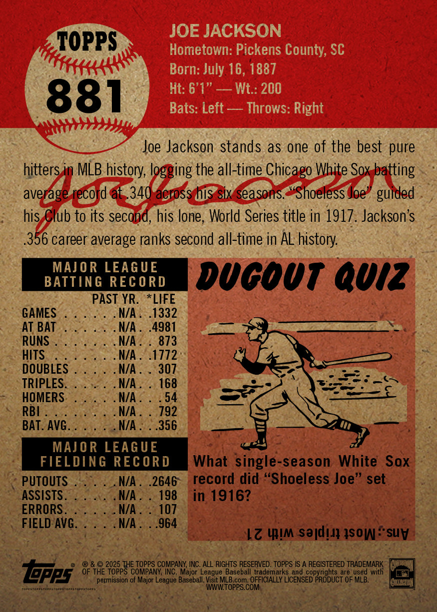 Joe Jackson - 2025 Topps Living Set® - Card 881