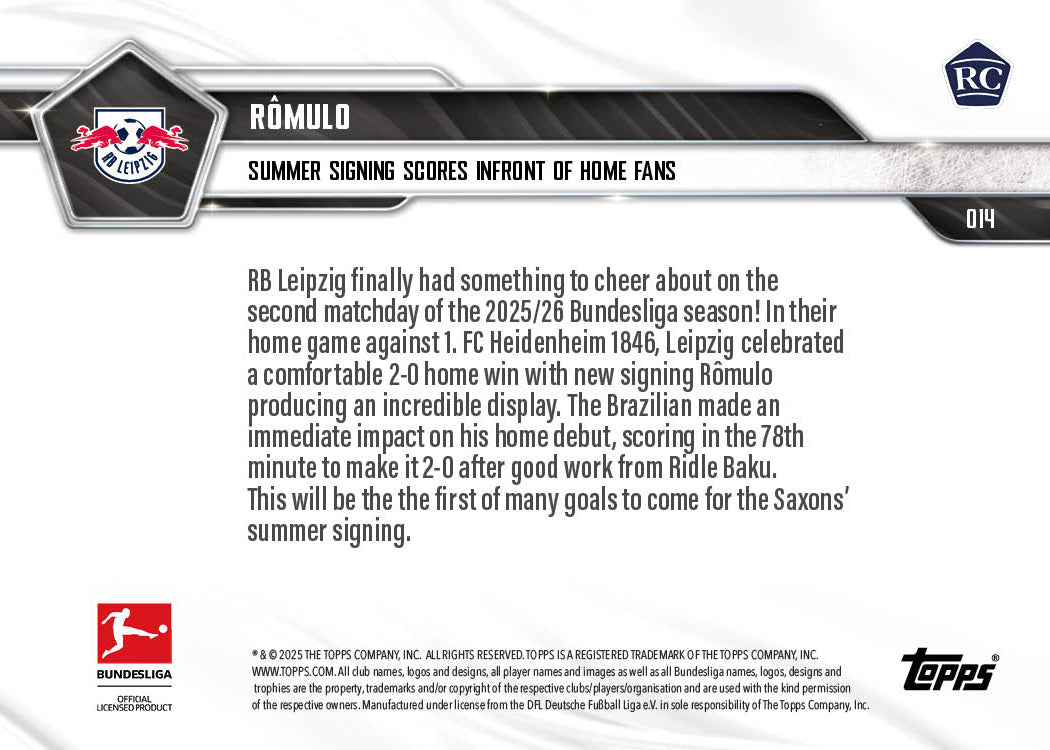 Romulo - 2025-26 Bundesliga Topps NOW® - Card 14 - PR: 285