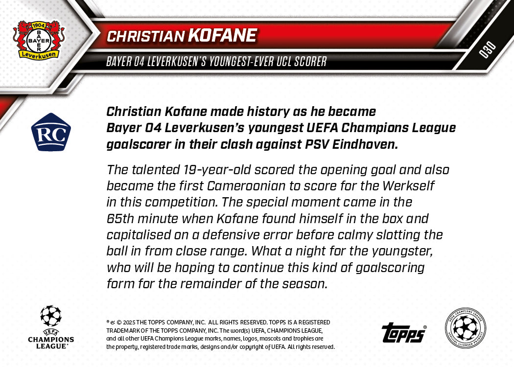 Christian Kofane - 2025-26 UCL Topps NOW® - Card 30