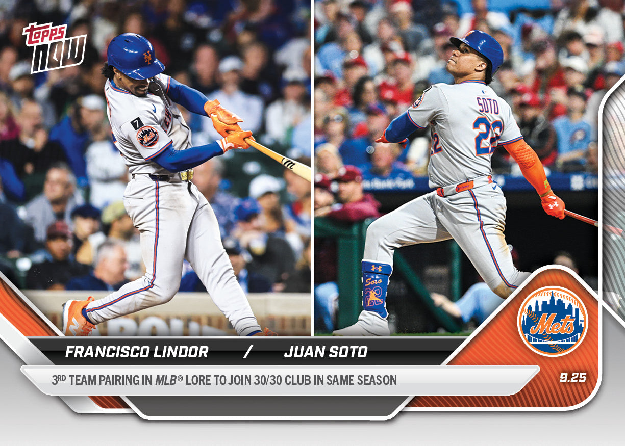 Francisco Lindor / Juan Soto - 2025 MLB Topps NOW® - Card 772 - PR: 1382