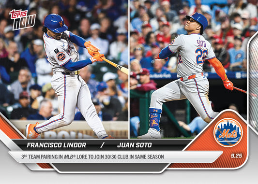 Francisco Lindor / Juan Soto - 2025 MLB Topps NOW® - Card 772 - PR: 1382