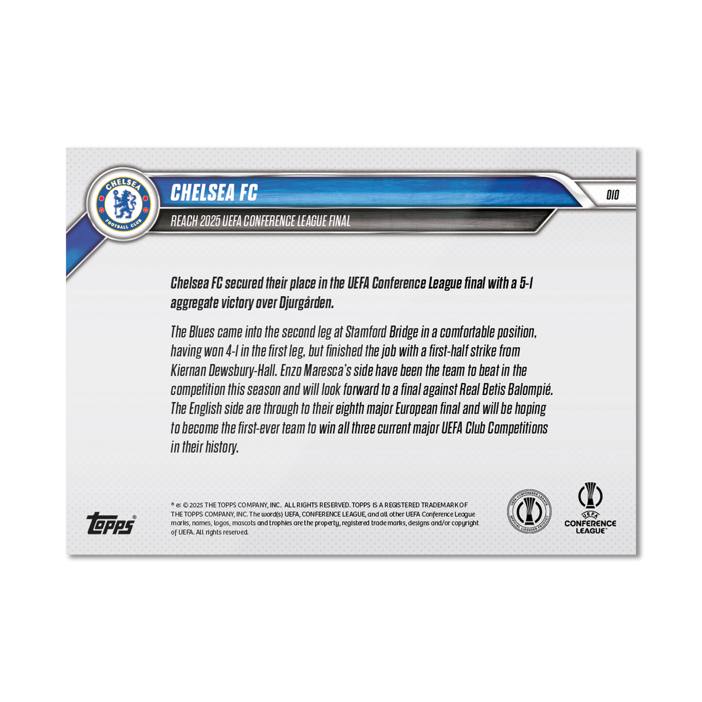 Chelsea FC - 2024-25 UECL Topps NOW® - Card 10 - PR: 218