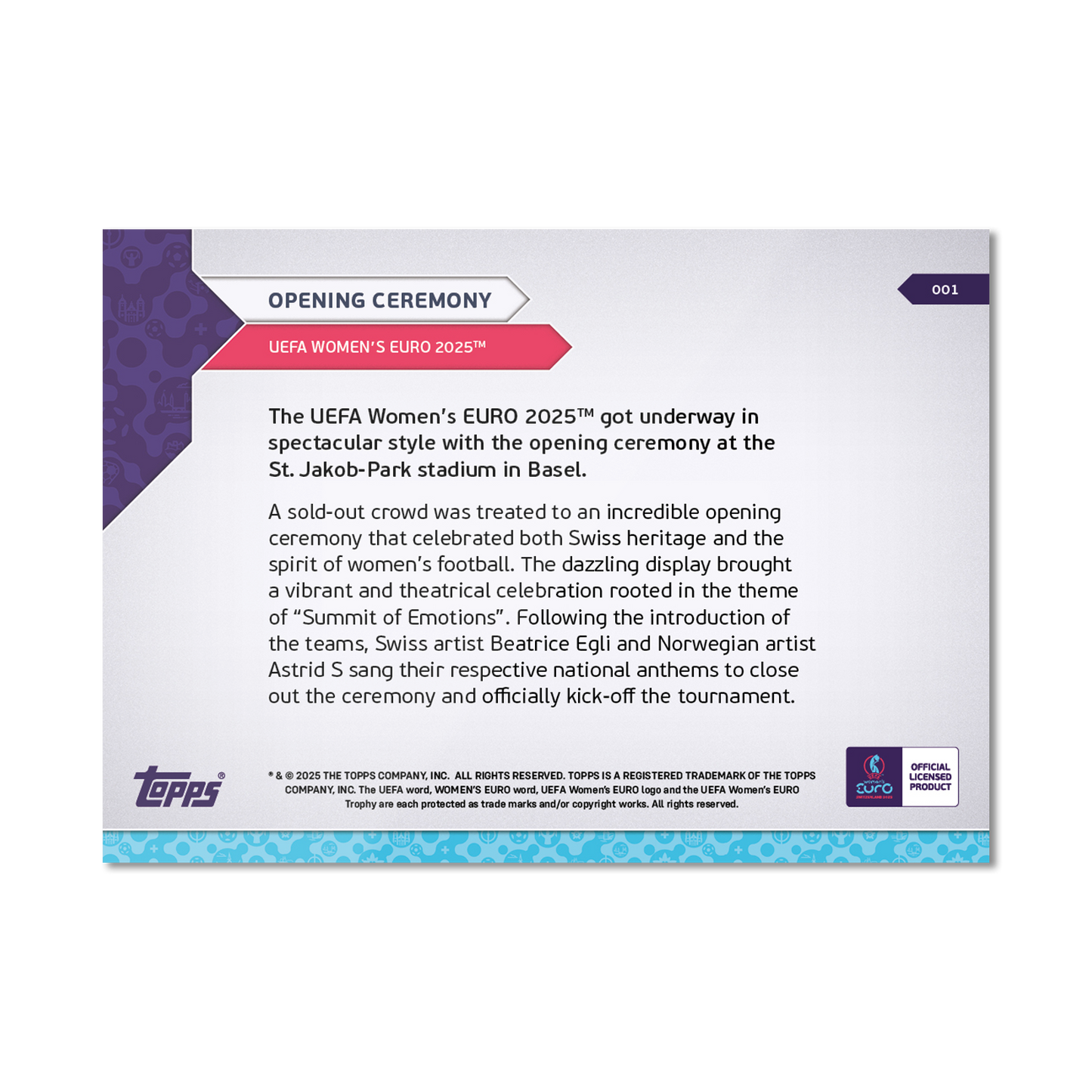 Opening Ceremony - UEFA Women’s EURO 2025™ Topps NOW® - Card 1 - PR: 85