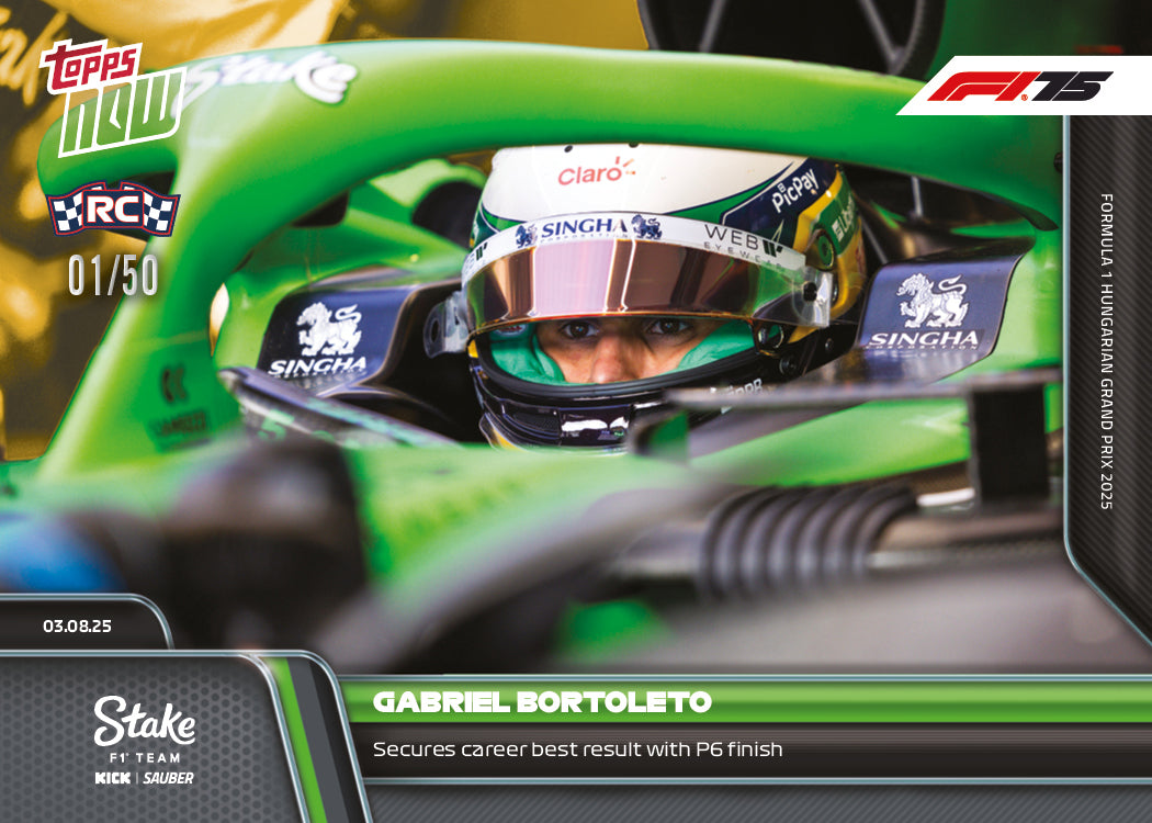 Gabriel Bortoleto - 2025 Formula 1® Topps NOW® - Card 56 - PR: 1394