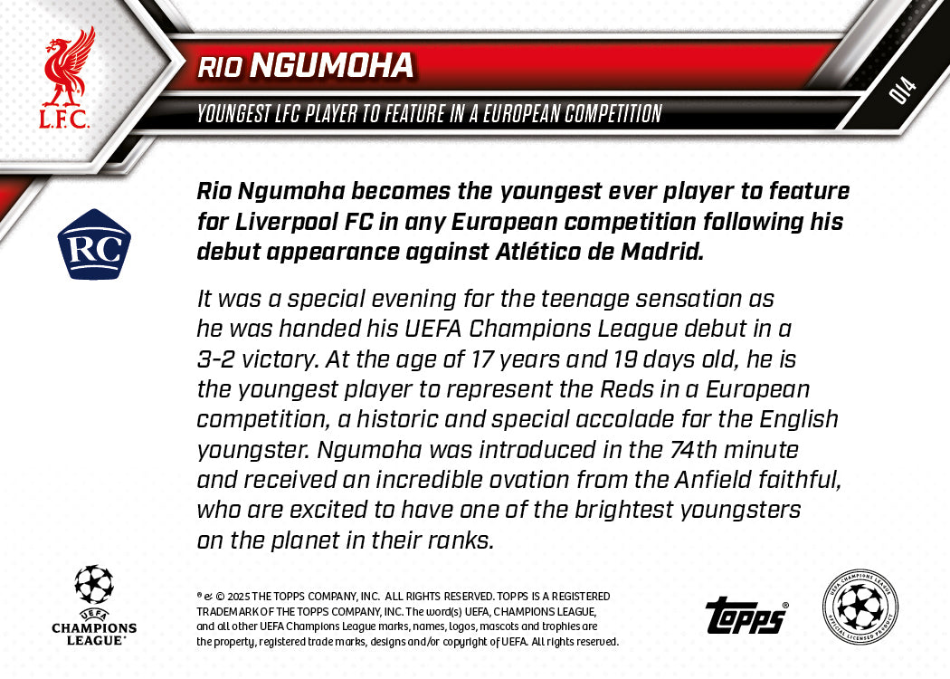 Rio Ngumoha - 2025-26 UCL Topps NOW® - Card 14 - PR: 2412