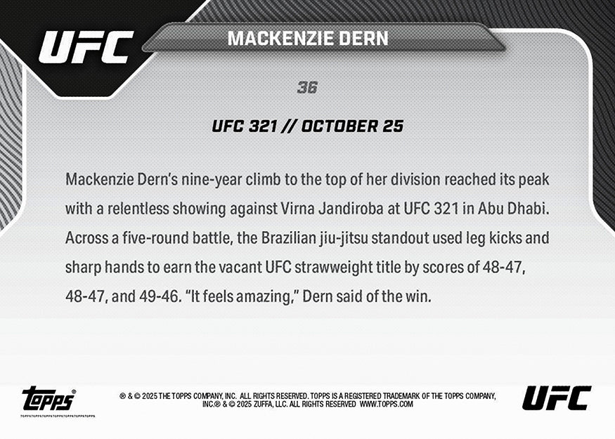 Mackenzie Dern - 2025 UFC Topps NOW® - Card 36 - PR: 966