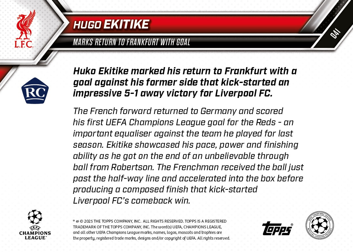 Hugo Ekitike - 2025-26 UCL Topps NOW® - Card 41 - PR: 792