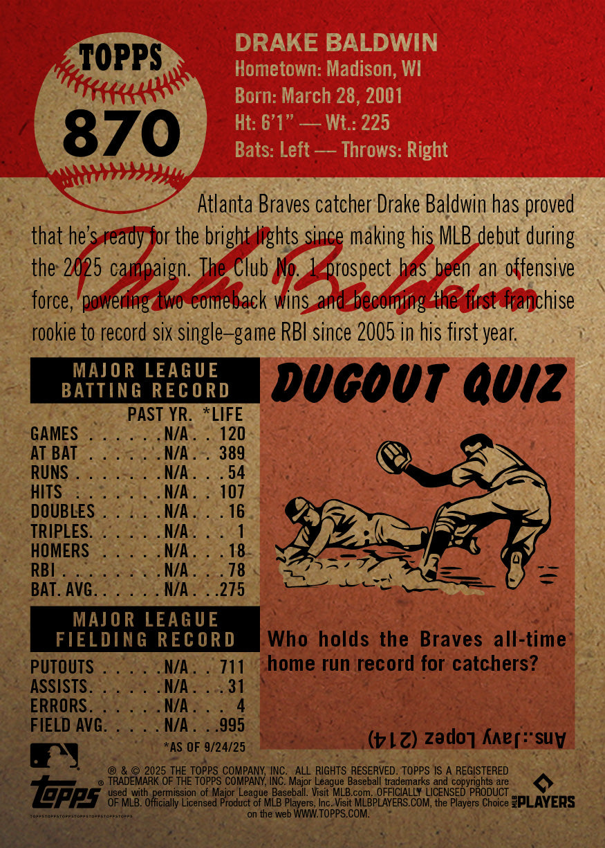 Drake Baldwin - 2025 MLB Living Set® - Card 870 - PR: 2273