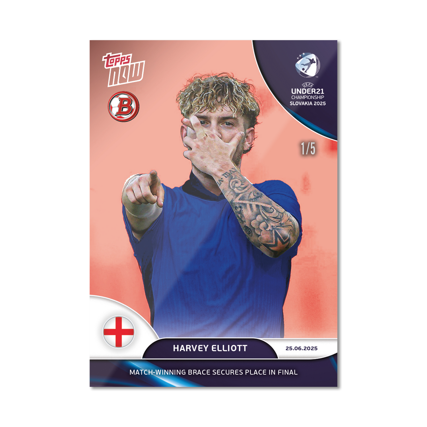 Harvey Elliott - 2025 UEFA Euro U-21 Topps NOW® - Card 10 - PR: 186