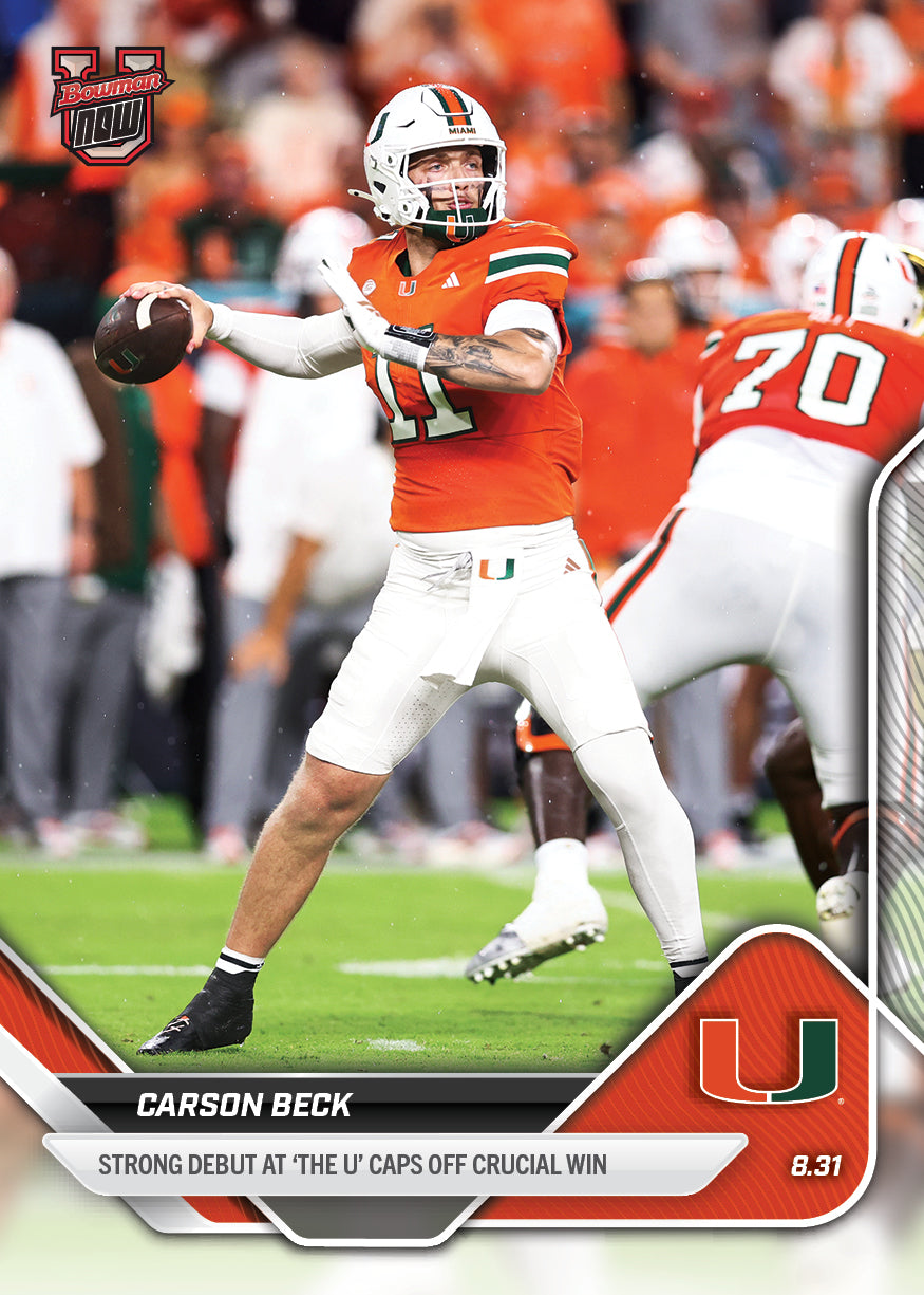 Carson Beck - 2025-26 Bowman U NOW® Football - Card 5 - LOOK FOR AUTO-RELIC BOOKLET - PR: 3630