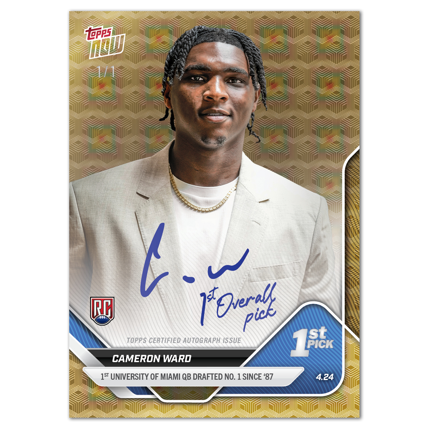 Cameron Ward - 2025 Topps NOW® Football - Card D-1 - LOOK FOR AUTOS AND TRIPLE AUTO - PR: 30,006