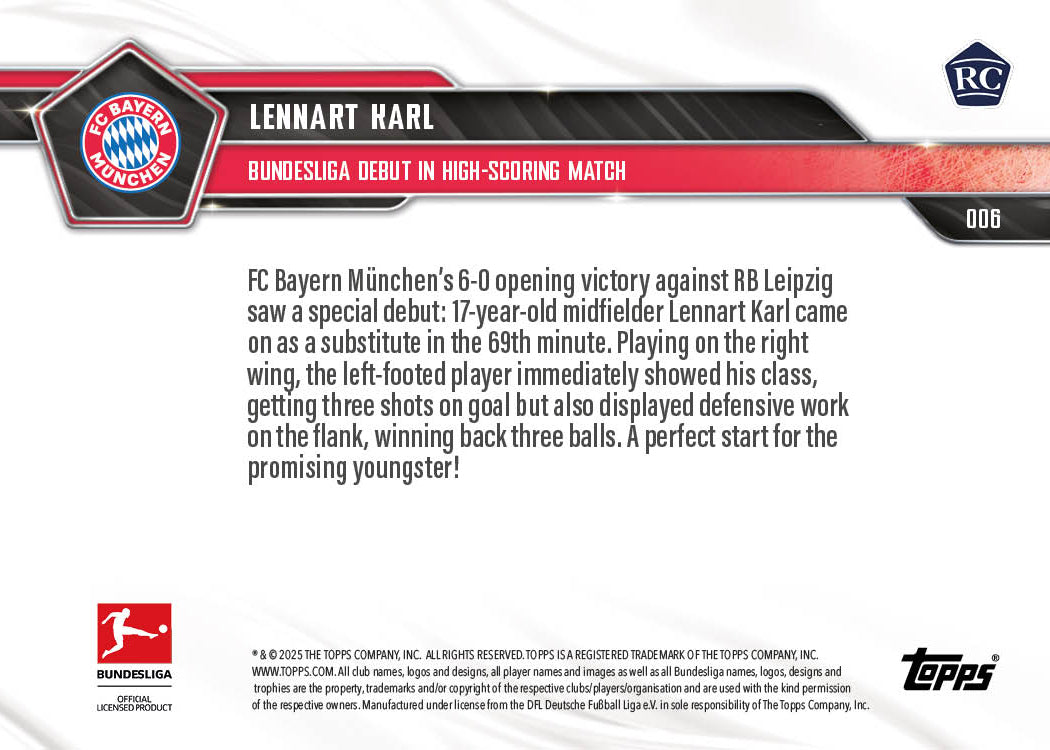 Lennart Karl - 2025-26 Bundesliga Topps NOW® - Card 6 - PR: 3009