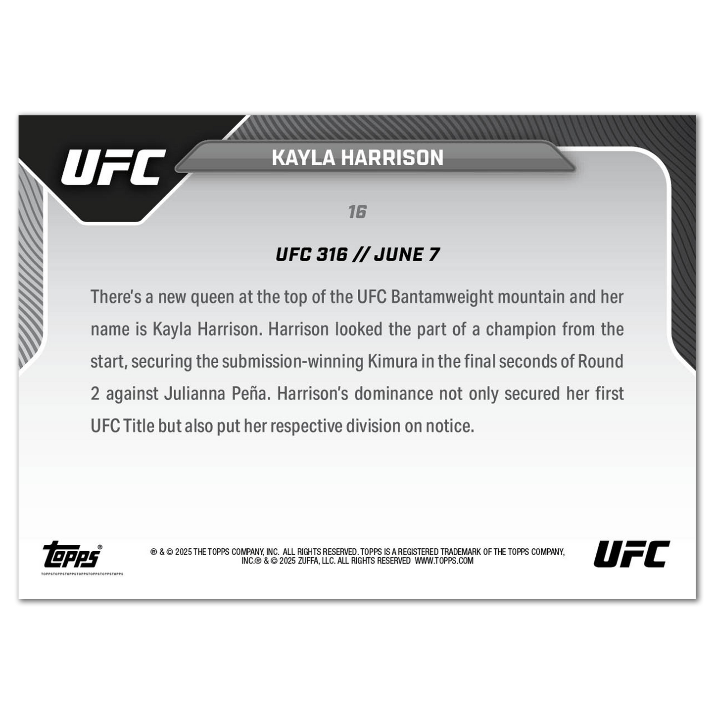 Kayla Harrison - 2025 UFC Topps NOW® - Card 16 - LOOK FOR AUTOS - PR: 1904