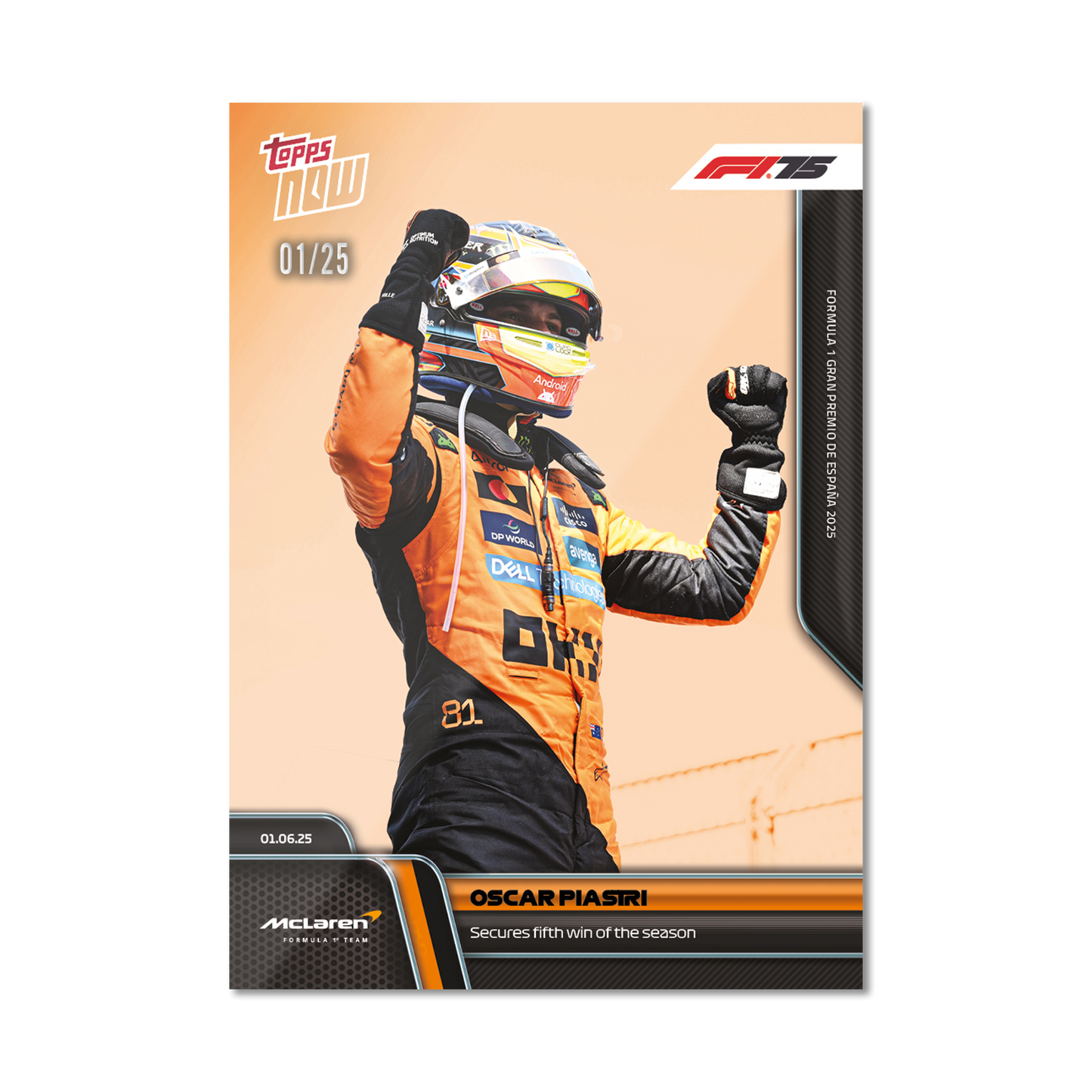Oscar Piastri - 2025 Formula 1® Topps NOW® - Card 41 - PR: 2282