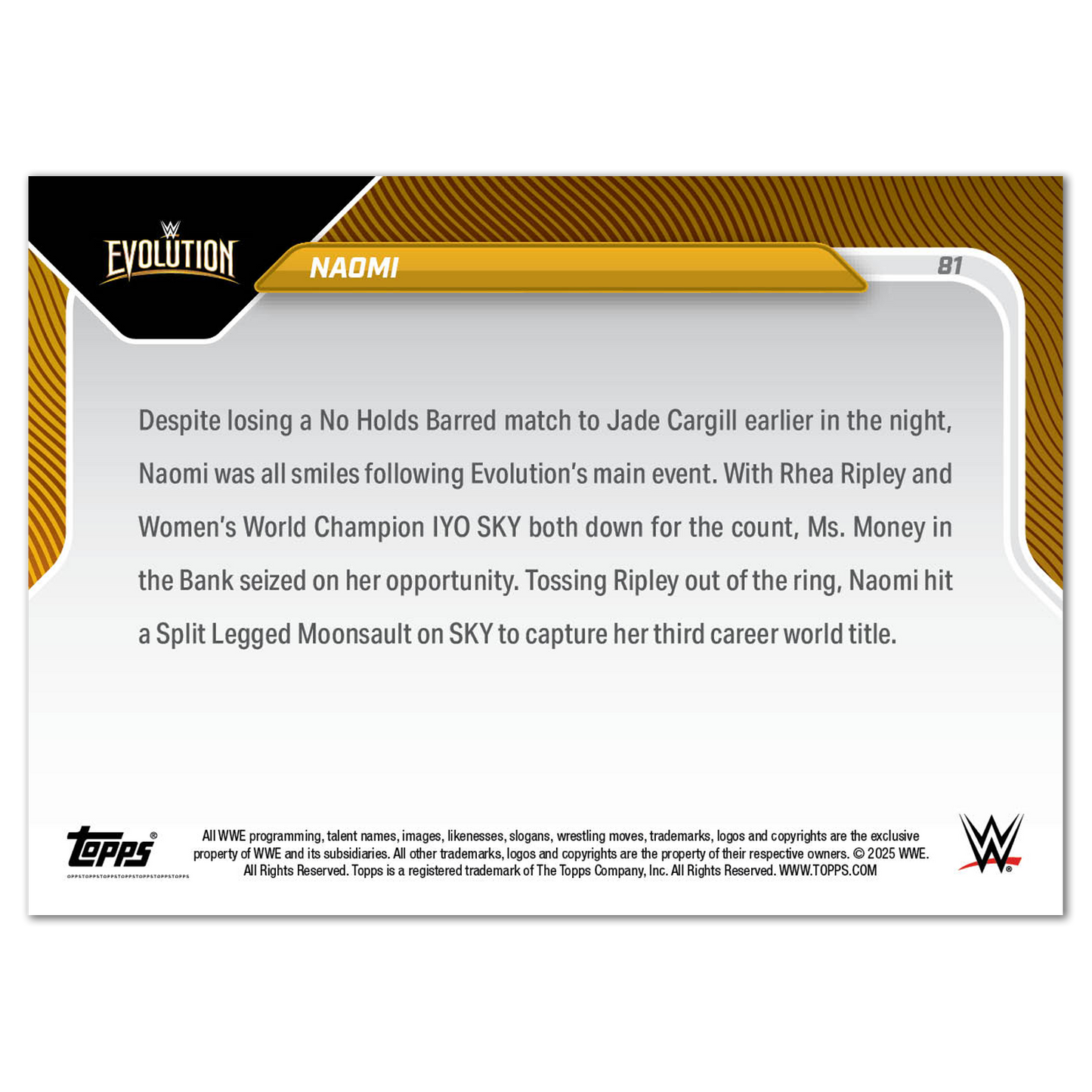 Naomi - 2025 WWE Topps NOW® - Card 81 - LOOK FOR AUTOS & AUTO-RELICS - PR: 1372