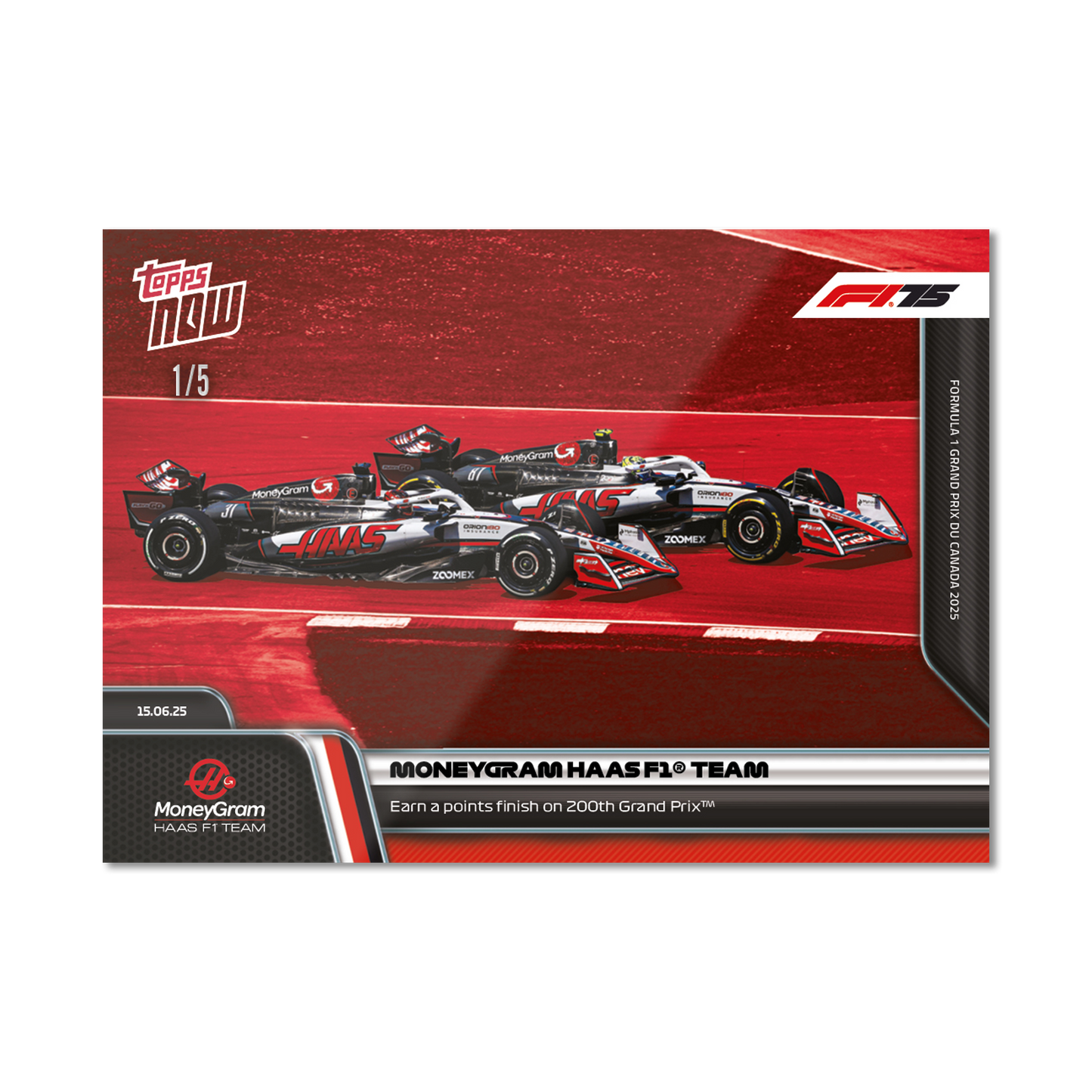 MoneyGram Haas F1® Team - 2025 Formula 1® Topps NOW® - Card 46 - PR: 729