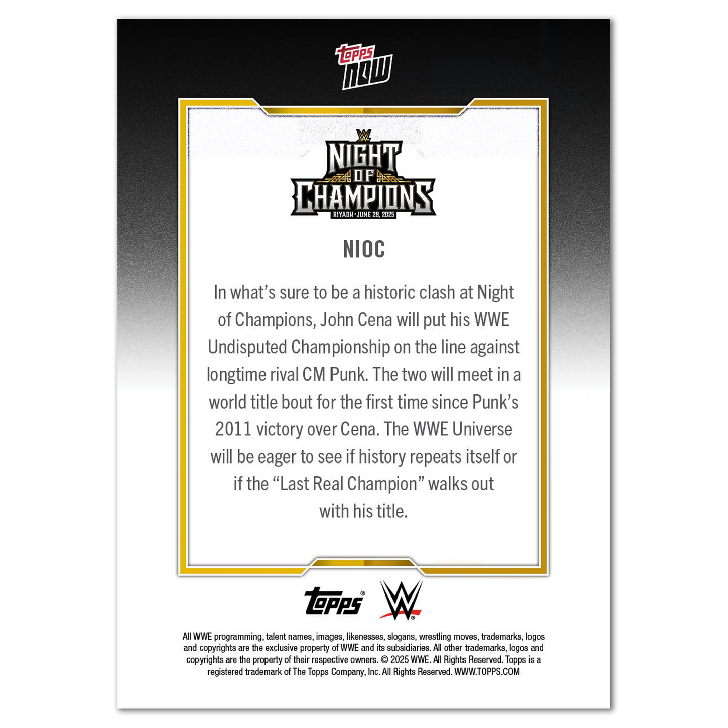 John Cena - 2025 WWE Topps NOW® - Card NIOC  - PR: 2139