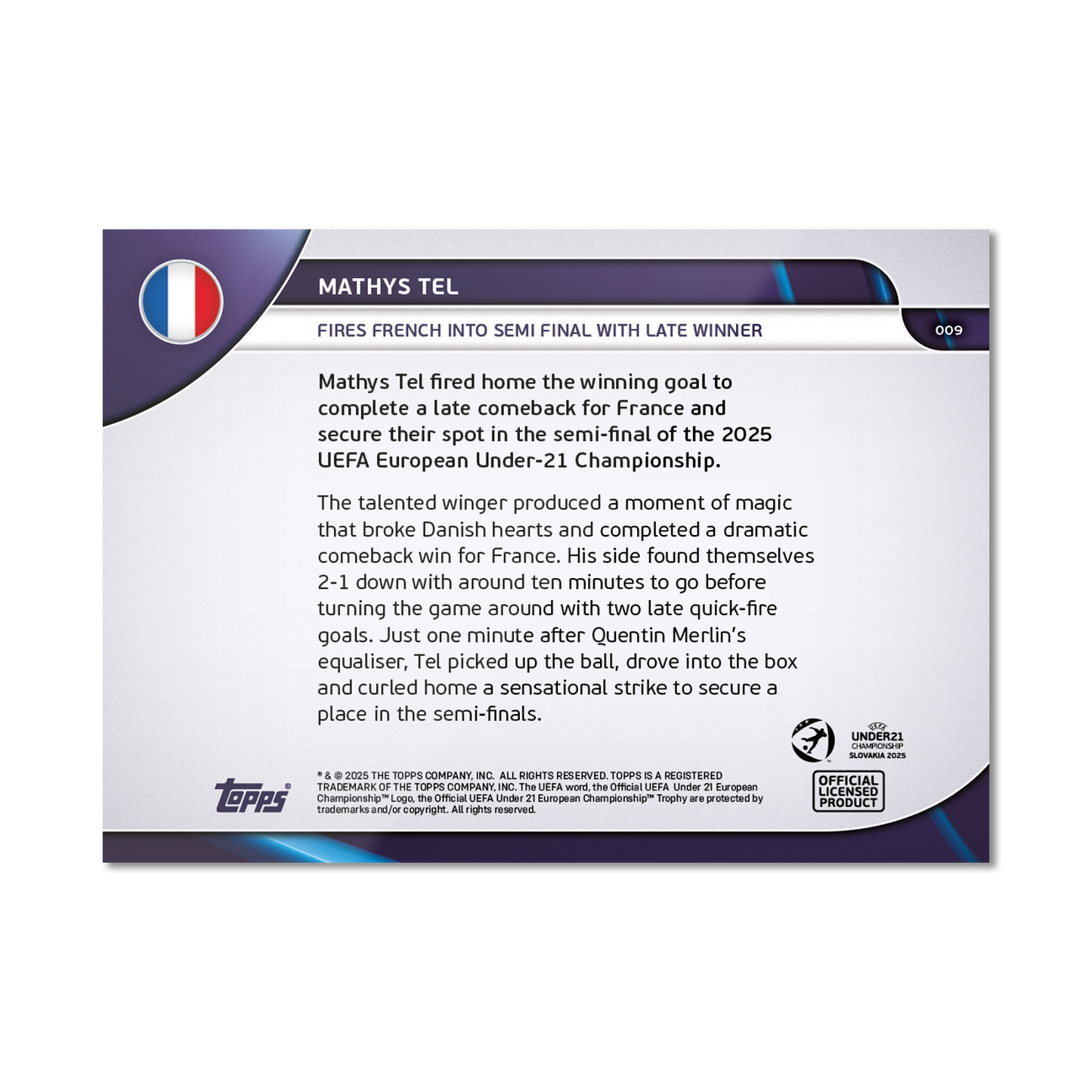 Mathys Tel - 2025 UEFA Euro U-21 Topps NOW® - Card 9 - PR: 126