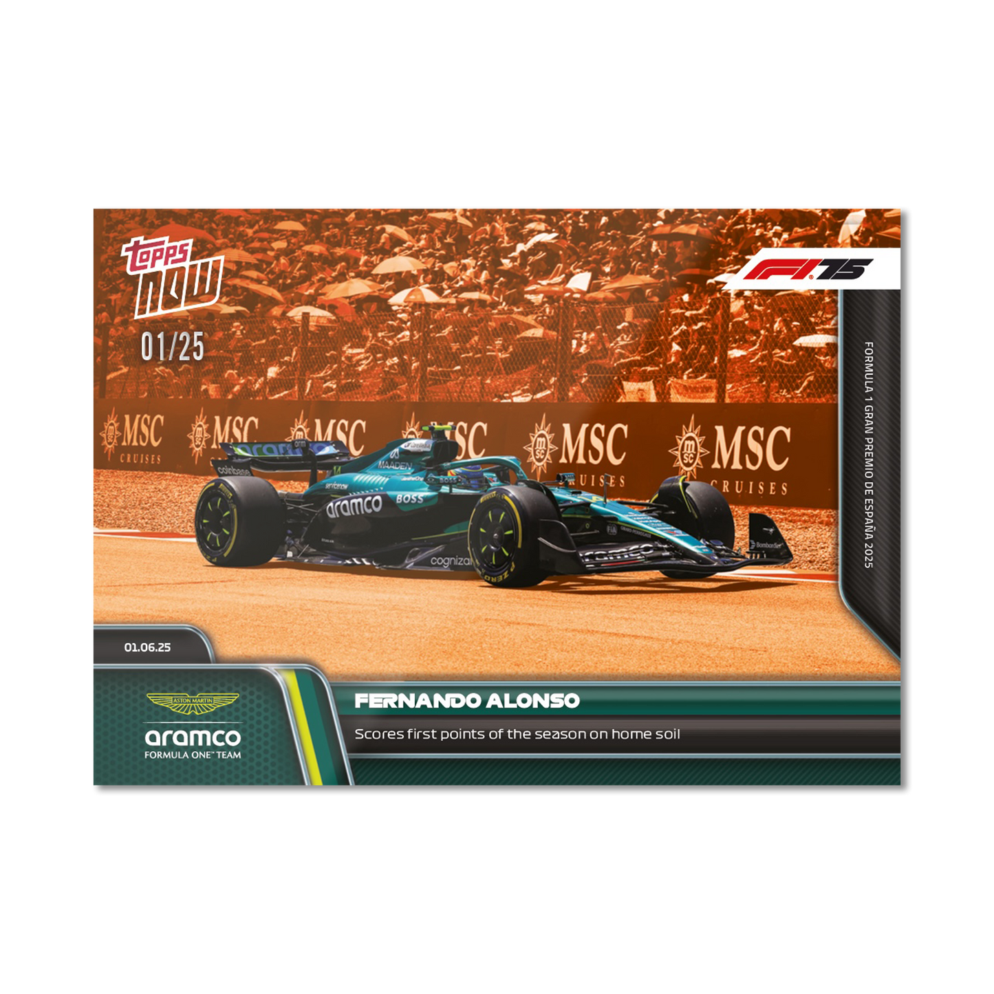 Fernando Alonso - 2025 Formula 1® Topps NOW® - Card 43 - PR: 707