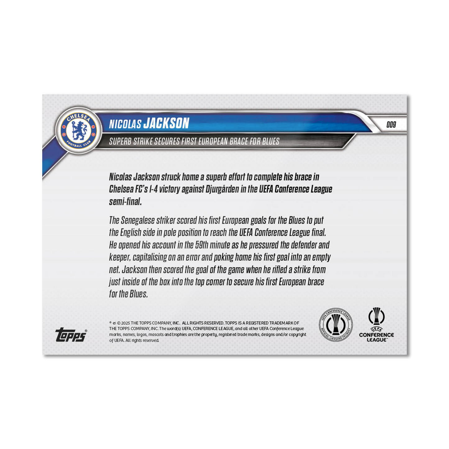 Nicolas Jackson - 2024-25 UECL Topps NOW® - Card 9 - PR: 92