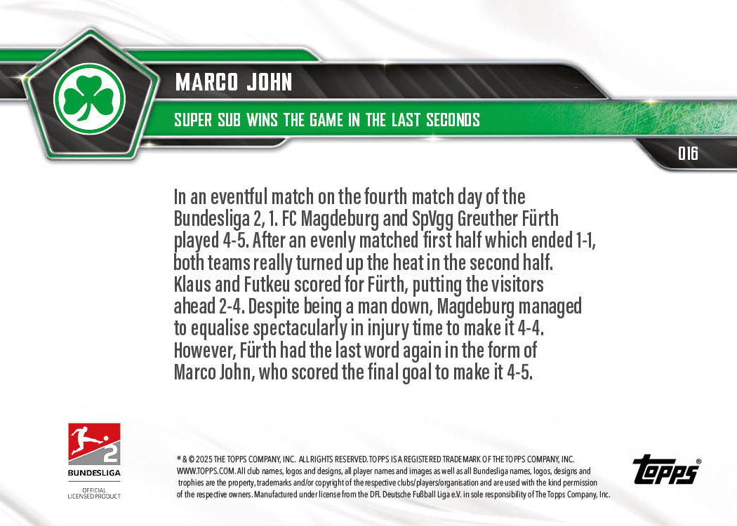 Marco John - 2025-26 Bundesliga Topps NOW® - Card 16 - PR: 91