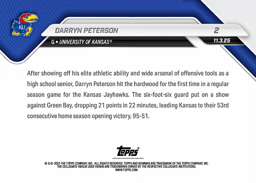 Darryn Peterson - 2025-26 Bowman U NOW® Basketball - Card 2