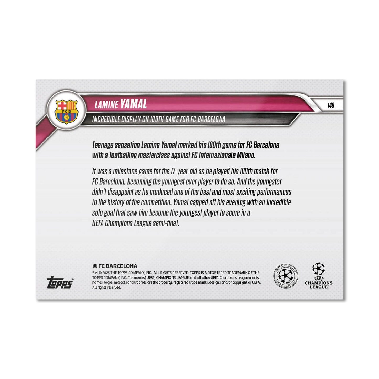 Lamine Yamal - 2024-25 UCL Topps NOW® - Card 149 - LOOK FOR RELIC - PR: 7076