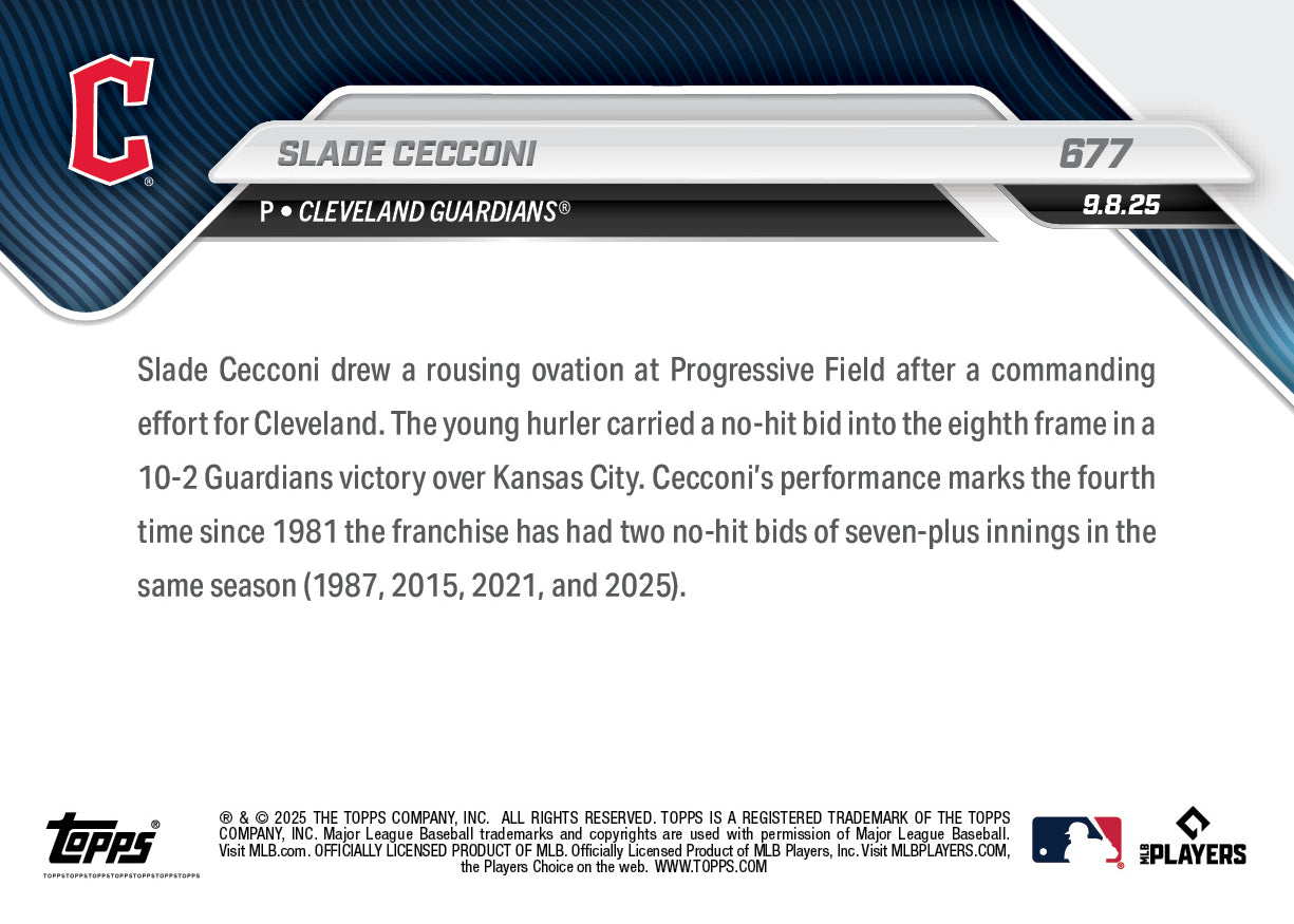 Slade Cecconi - 2025 MLB Topps NOW® - Card 677 - PR: 340