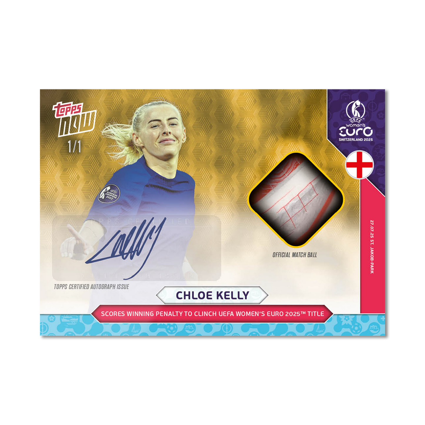 Chloe Kelly - UEFA Women’s EURO 2025™ Topps NOW® - Card 28 - LOOK FOR AUTO-RELICS - PR: 1484