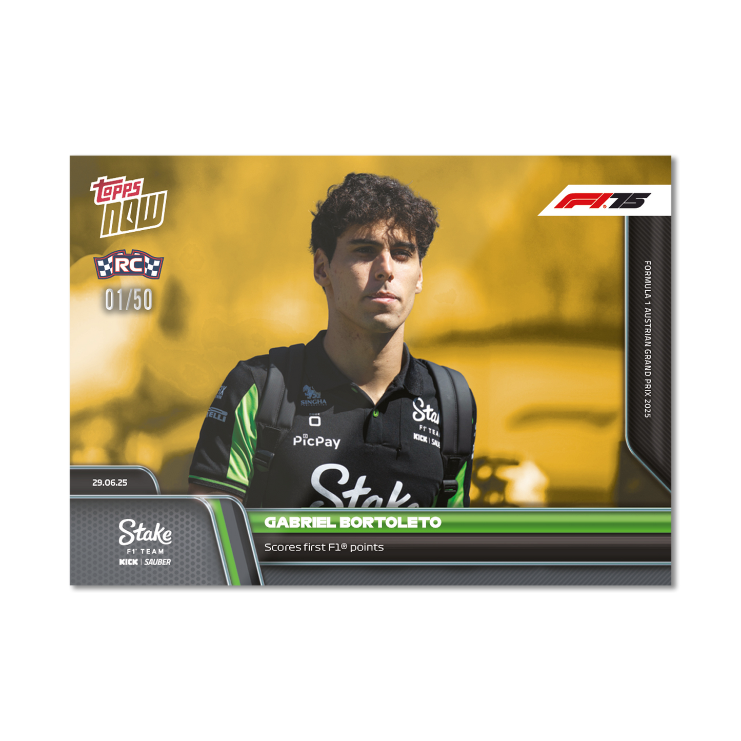 Gabriel Bortoleto - 2025 Formula 1® Topps NOW® - Card 48 - PR: 1006