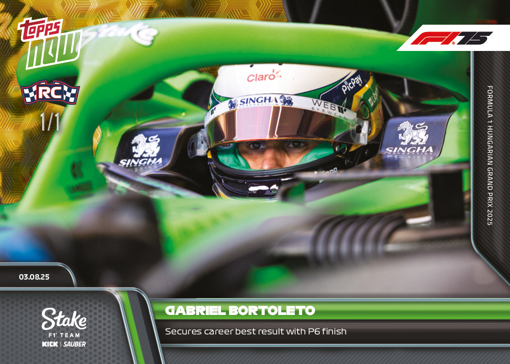 Gabriel Bortoleto - 2025 Formula 1® Topps NOW® - Card 56 - PR: 1394