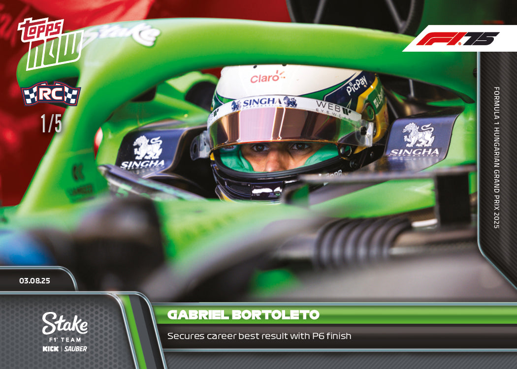 Gabriel Bortoleto - 2025 Formula 1® Topps NOW® - Card 56 - PR: 1394