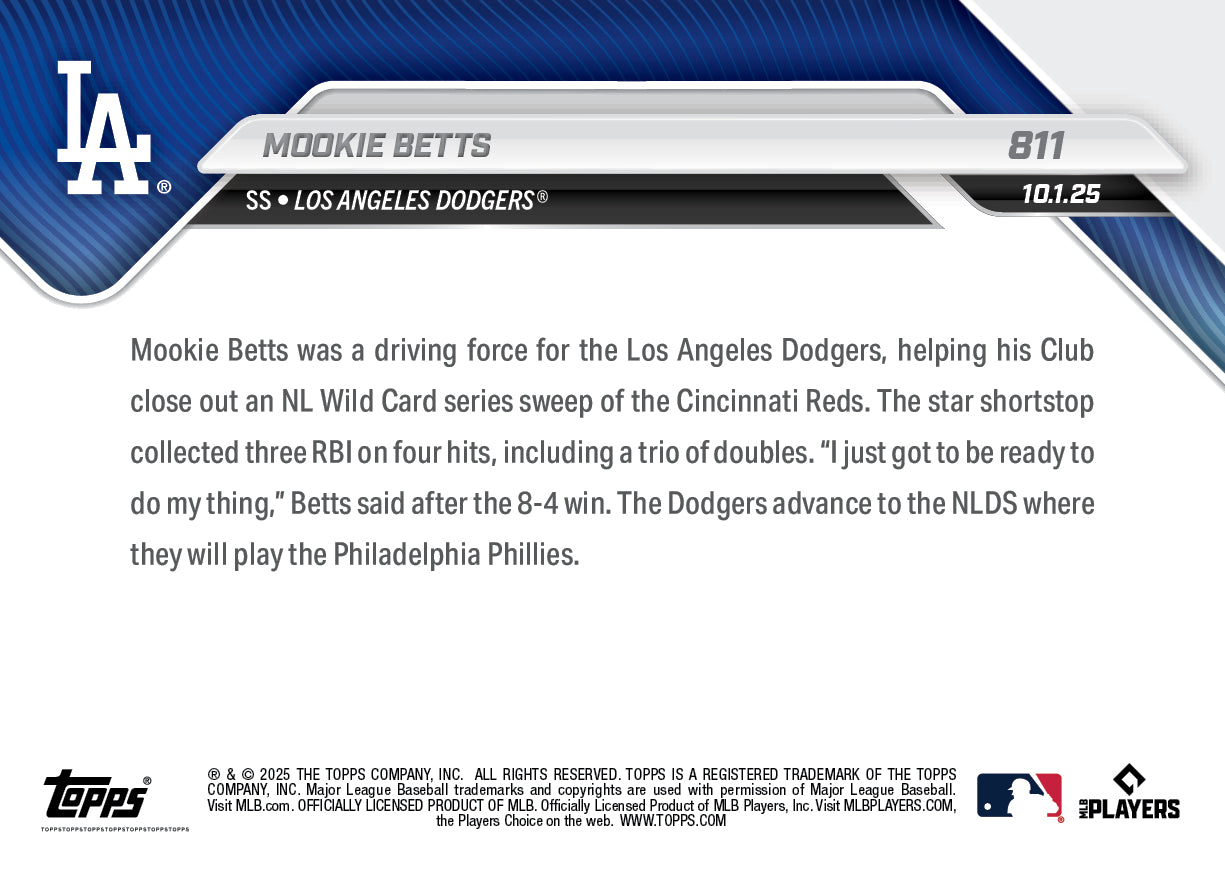 Mookie Betts - 2025 MLB Topps NOW® - Card 811 - PR: 1330