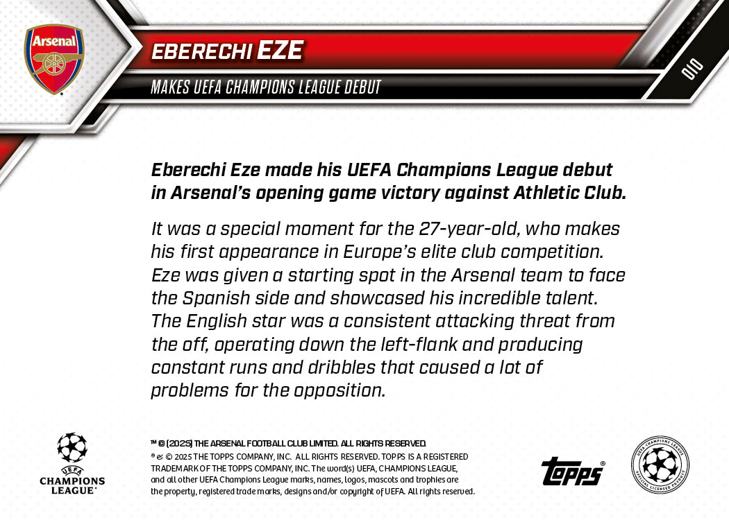 Eberechi Eze - 2025-26 UCL Topps NOW® Card 10 - PR: 508