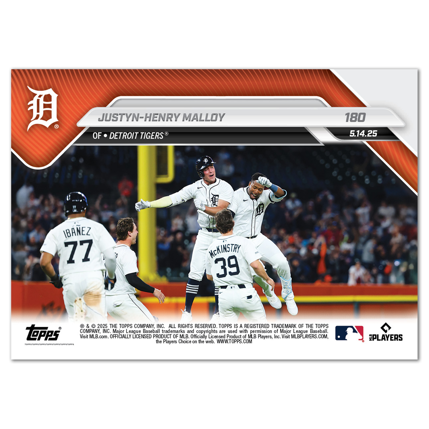 Justyn-Henry Malloy - 2025 MLB Topps NOW® - Card 180 - PR: 921