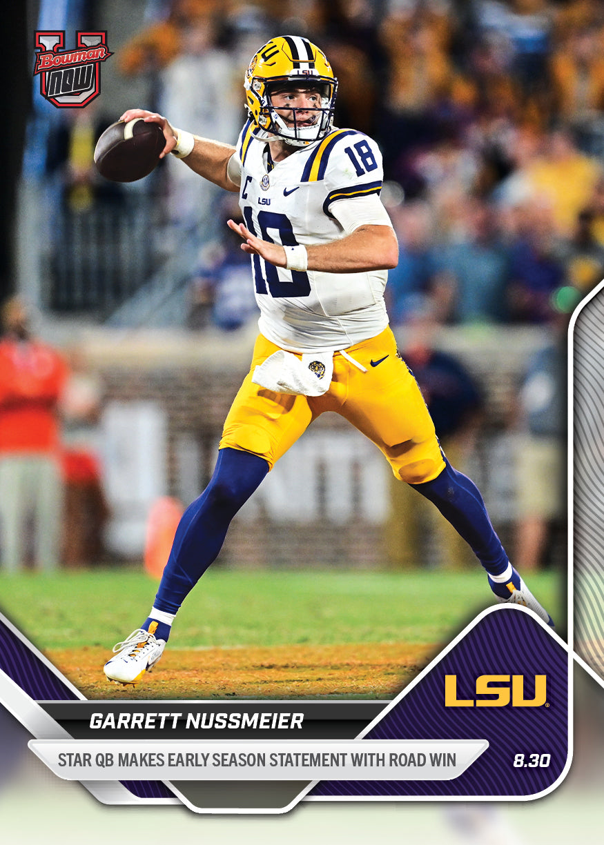 Garrett Nussmeier - 2025-26 Bowman U NOW® Football - Card 3 - LOOK FOR RELICS & AUTO-RELIC - PR: 3021