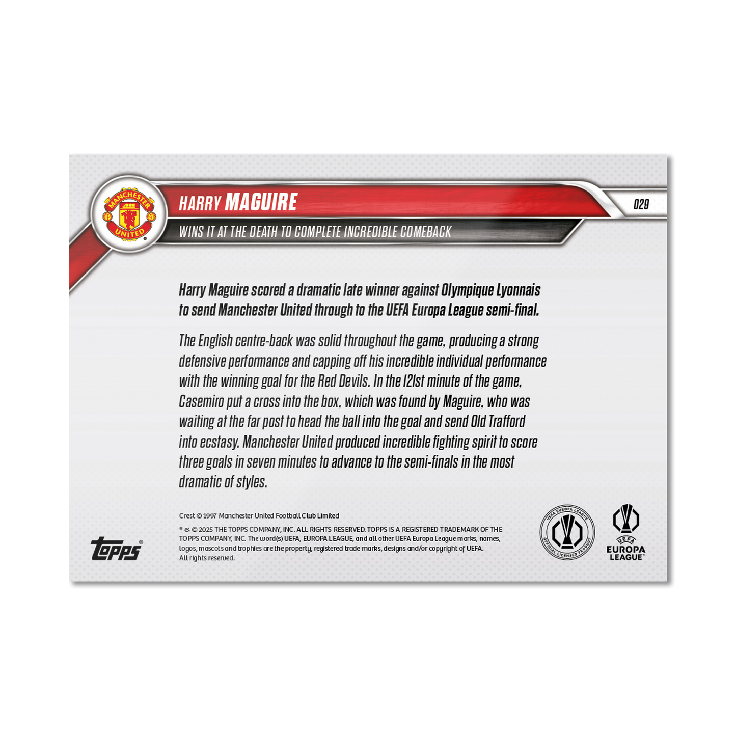 Harry Maguire - 2024-25 UEL Topps NOW® Card 29 - PR: 714