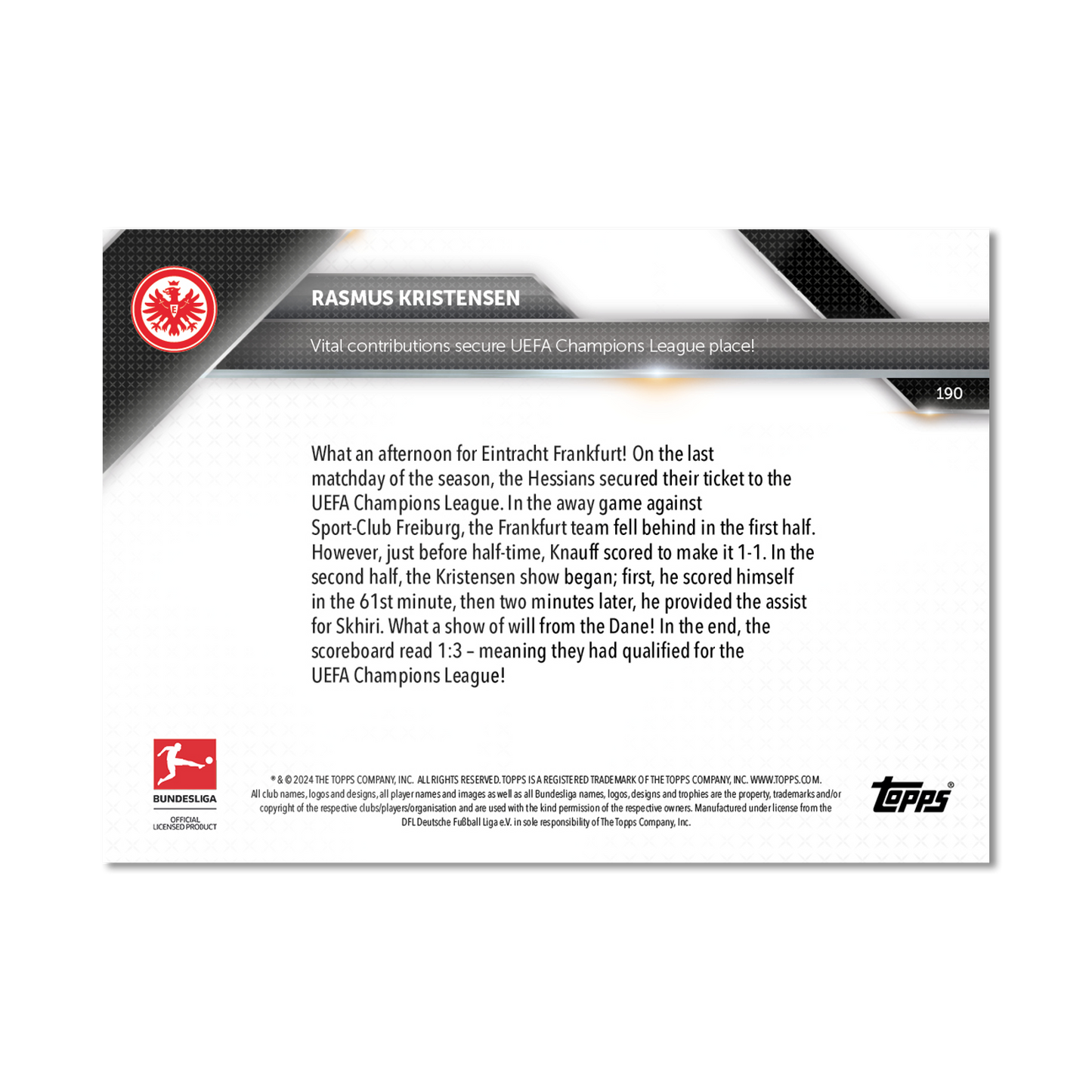 Rasmus Kristensen - 2024-25 Bundesliga Topps NOW® - Card 190 - PR: 226