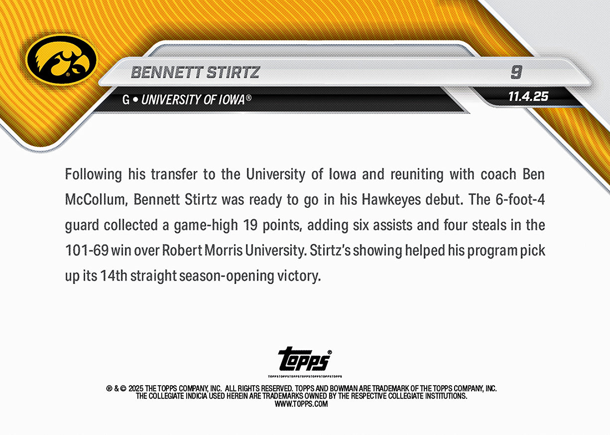 Bennett Stirtz - 2025-26 Bowman U NOW® Basketball - Card 9