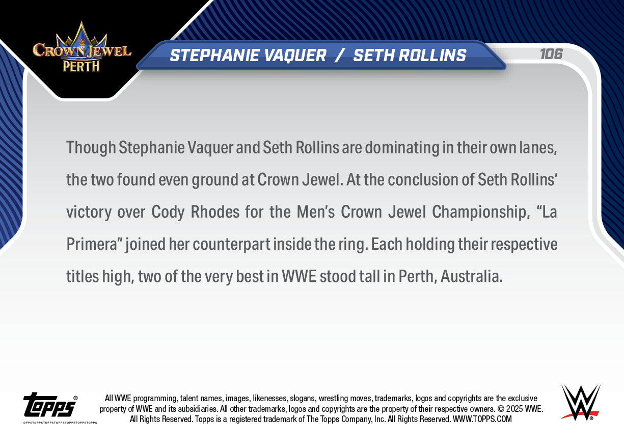 Stephanie Vaquer / Seth Rollins - 2025 WWE Topps NOW® - Card 106 - PR: 1581