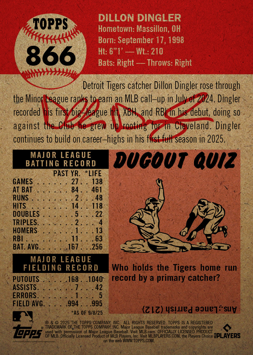 Dillon Dingler - 2025 MLB Living Set® - Card 866 - PR: 1435