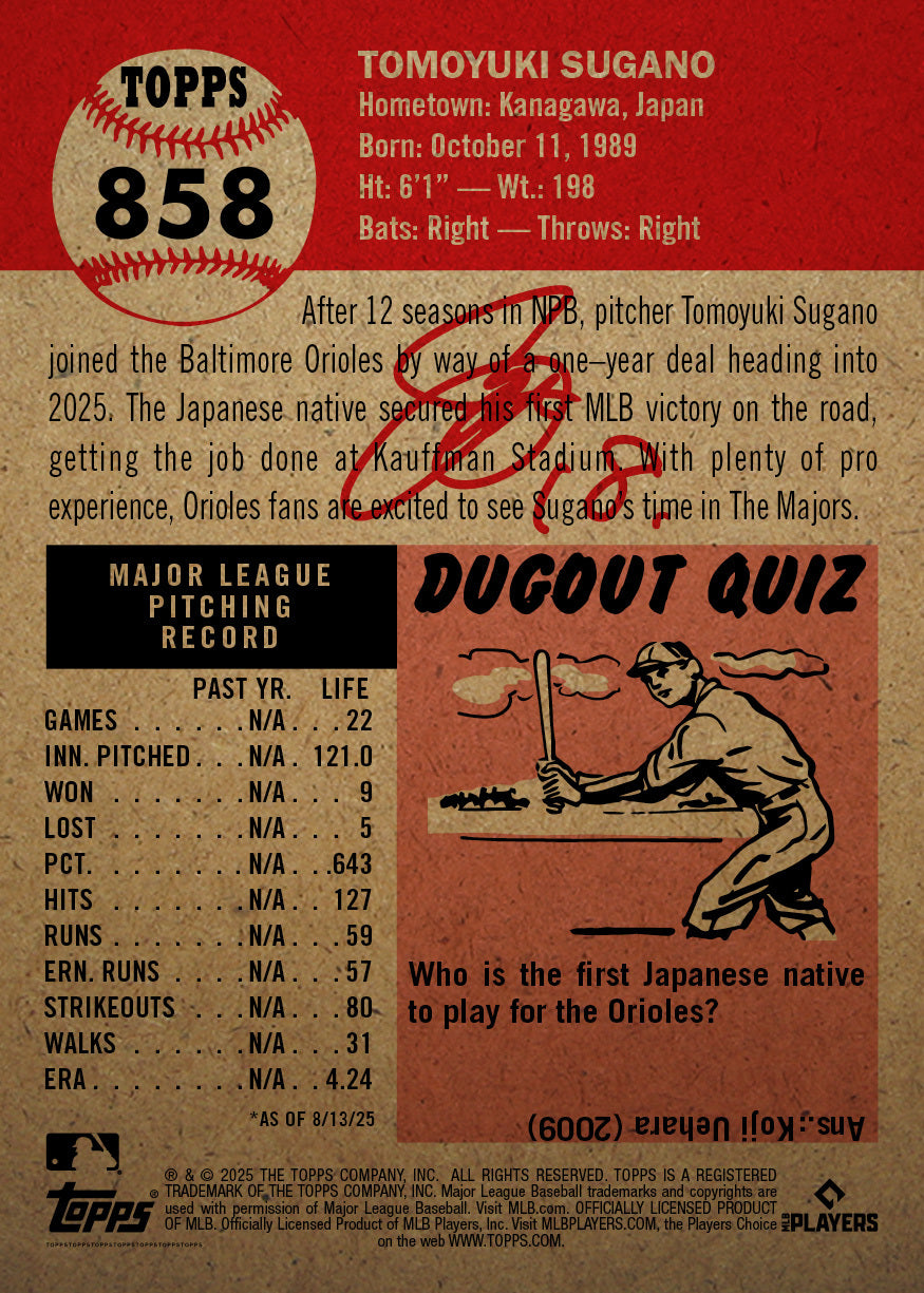 Tomoyuki Sugano - 2025 MLB Living Set® - Card 858 - PRL 1384