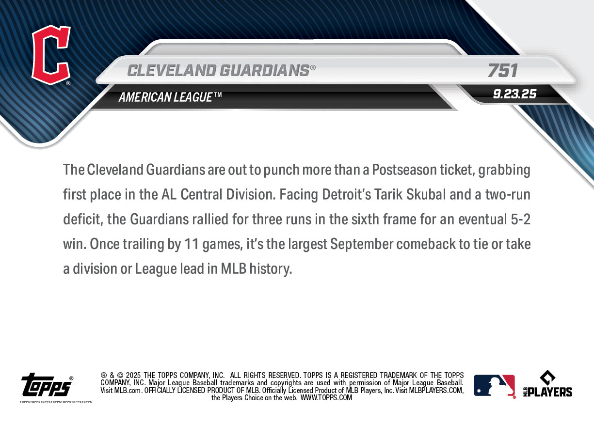 Cleveland Guardians - 2025 MLB Topps NOW® - Card 751 - PR: 604