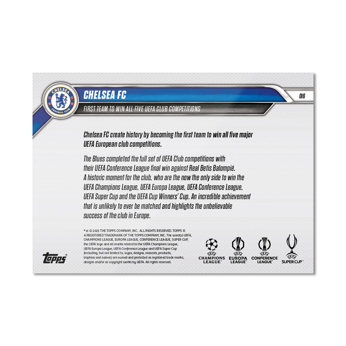 Chelsea FC - 2024-25 UECL Topps NOW® - Card 16 - PR: 3457
