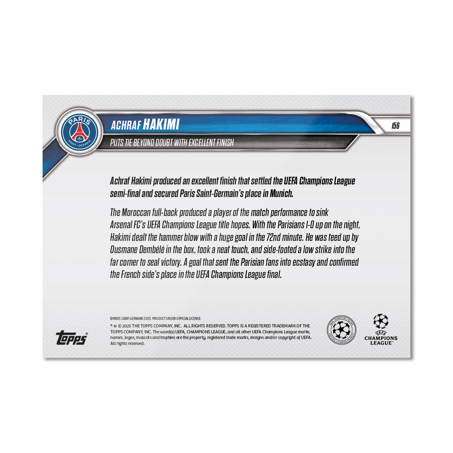 Achraf Hakimi - 2024-25 UCL Topps NOW® - Card 156 - PR: 97