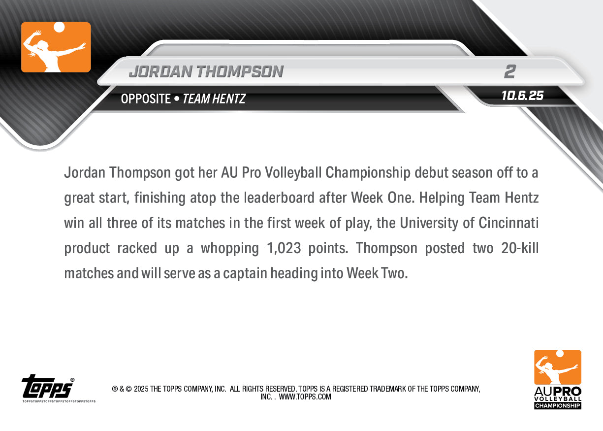 Jordan Thompson - 2025 AU Pro Volleyball Topps NOW® - Card 2 - PR: 247