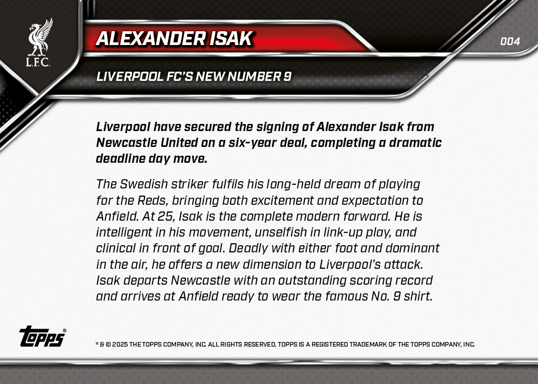 Alexander Isak - 2024-25 Liverpool Topps NOW® - Card 4 - PR: 1900