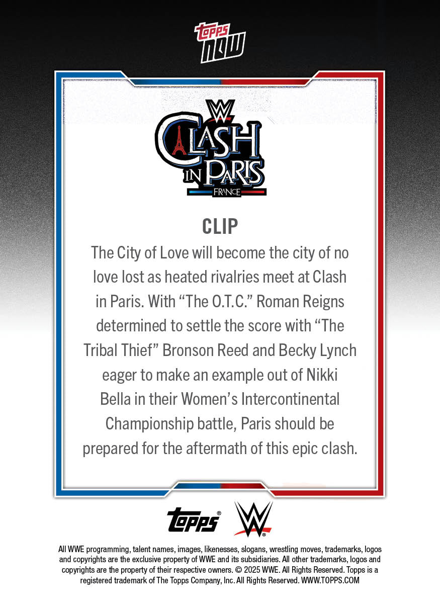 Clash in Paris - 2025 WWE Topps NOW® - Card CLIP - PR: 3118