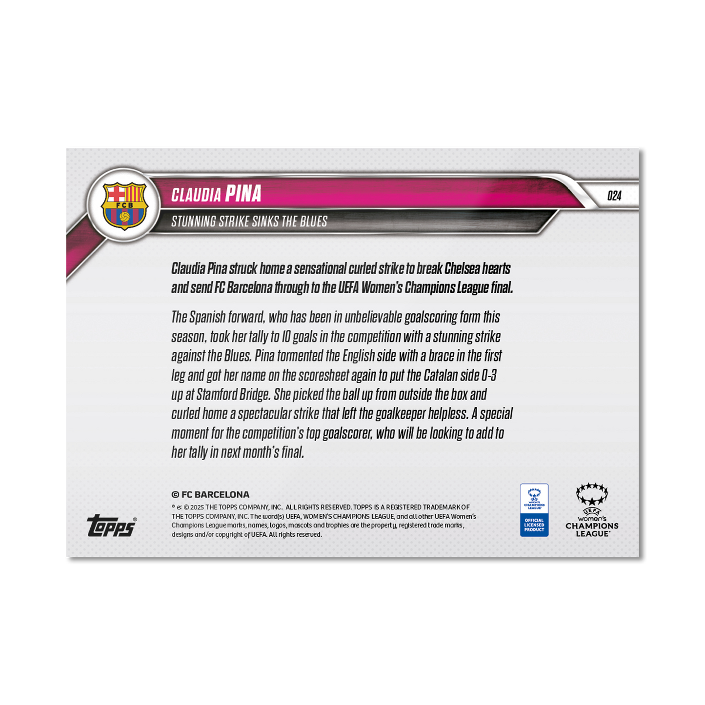 Claudia Pina - 2024-25 UWCL Topps NOW® - Card 24 - PR: 236